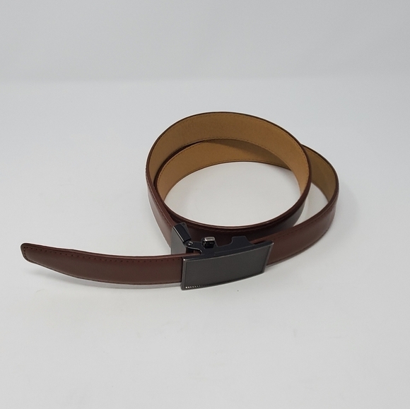 VERA PELLE COGNAC BROWN GENUINE LEATHER BELT ITALY GUNMETAL BUCKLE MEN 44 SLIDE - Picture 2 of 11